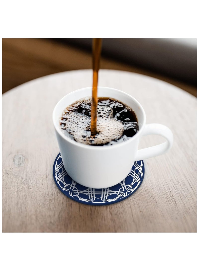 Drink Coasters Set of 8, Blue Round Silicone Rubber Cup Pad with Square Storage Box Non-slip Mug Mat Decorative Cup Coasters for Homes Bars Coffee & Most of Cups Beer Mug Wine Glass Bottle - 9.8cm - Image 5