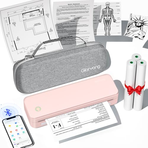 Gloryang Inkless Portable Printer for Travel Wireless Thermal Printer Supports 85 x 11 Inch US Letter Size Bluetooth Machine Includes Carry Case and 3 Rolls of Thermal Paper Kit Pink - Image 1