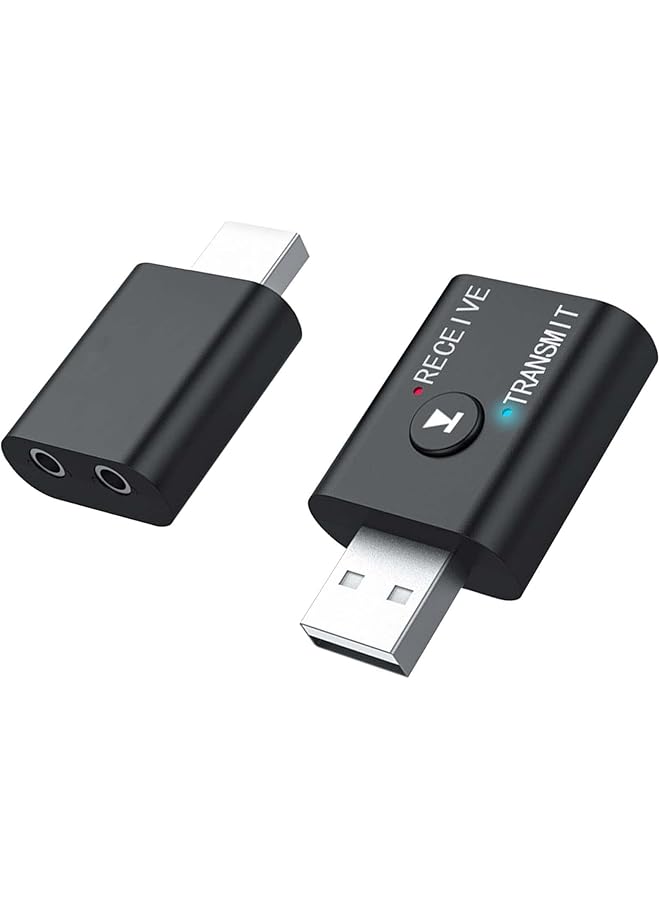 إكسفور محول بلوتوث USB، 2 قطعة جهاز إرسال واستقبال بلوتوث 5.0 2 في 1 محول بلوتوث لاسلكي مدمج 2 3.5 مم صوت بلوتوث للتلفزيون، ستيريو المنزل، ستيريو السيارة، سماعات الرأس، مكبرات الصوت، الكمبيوتر - Image 1