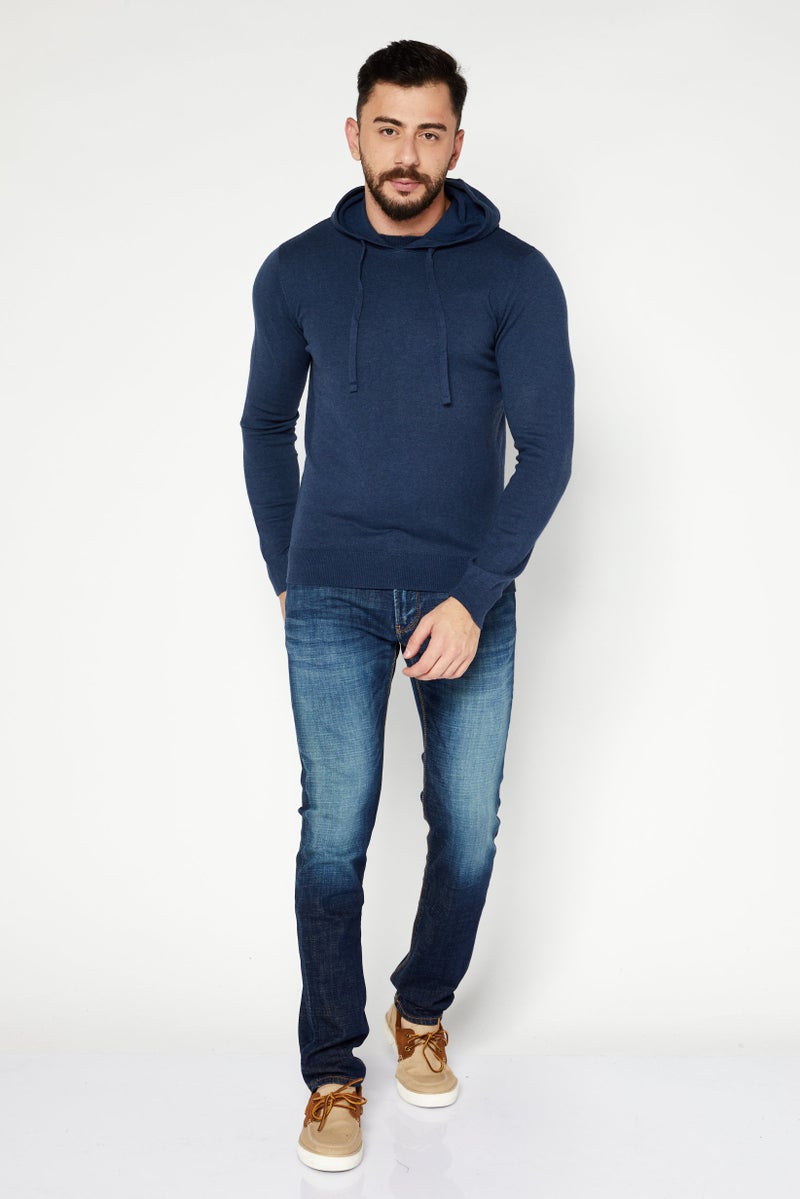 Sorbino سويت شيرت رجالي بقلنسوة وأكمام طويلة مع حبل شد، أزرق داكن - Image 3