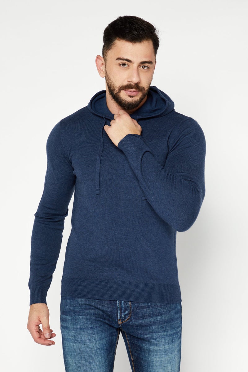 Sorbino سويت شيرت رجالي بقلنسوة وأكمام طويلة مع حبل شد، أزرق داكن - Image 1