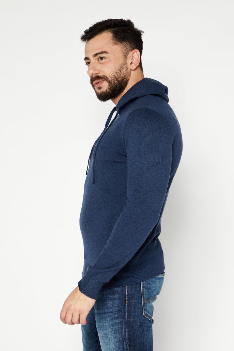 Sorbino سويت شيرت رجالي بقلنسوة وأكمام طويلة مع حبل شد، أزرق داكن - Image 4