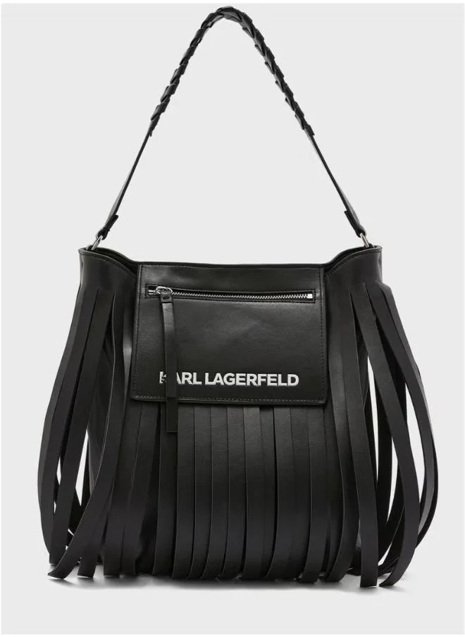 Karl Lagerfeld Fringe Leather Hobo Bag