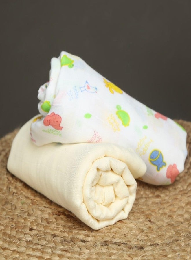 Coocuddle Bamboo Muslin Swaddle- Set of Two, Organic Cotton, Soft & Breathable, Ideal for Newborns, Perfect for Swaddling, Daily Use & Baby Sleep (Animals & Plain Lemon) - Image 5