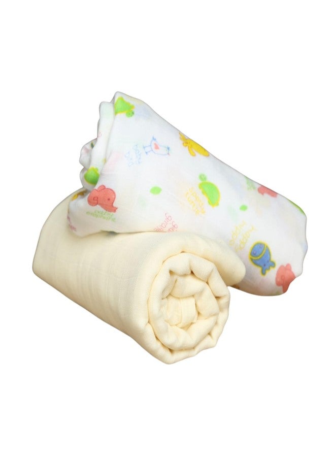 Coocuddle Bamboo Muslin Swaddle- Set of Two, Organic Cotton, Soft & Breathable, Ideal for Newborns, Perfect for Swaddling, Daily Use & Baby Sleep (Animals & Plain Lemon) - Image 1