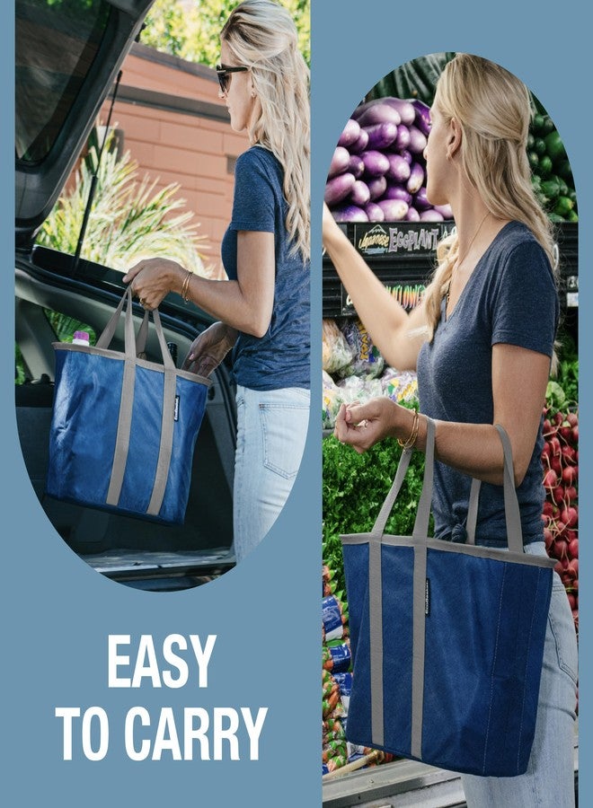CleverMade Pack of 3, EcoBasket Reusable Grocery Tote-30L-Pack of 3-Blue Grey-Collapsible Storage Shopping Organizer-Heavy Duty Utility Bag Home - Image 5