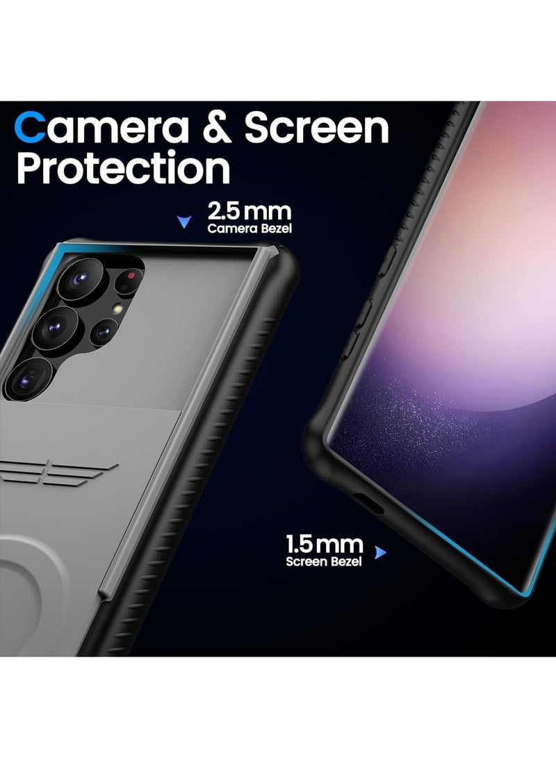 SOLARAE حافظة لهاتف سامسونج جالاكسي S24Ultra، تدعم ماغسيف والشحن اللاسلكي، حافظة لهاتف سامسونج جالاكسي S24Ultra، امتصاص مغناطيسي ونافذة منزلقة لحماية عدسة S24Ultra (رمادي) - Image 4