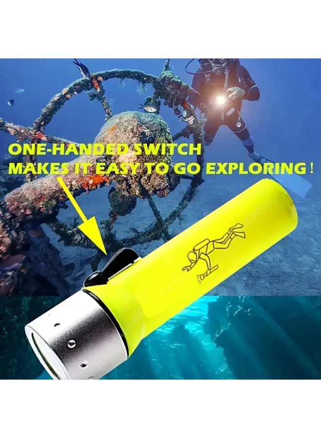 Underwater Swimming Diving Flashlight Handled LED Torch With Professional Magnetic Rotary Switch For Outdoor Scuba Diving Deep Sea Activities Spearfishing Fishing Snorkeling Emergency Camping Climbing Labor Day Father Day Gift Yellow No Battery - Image 5