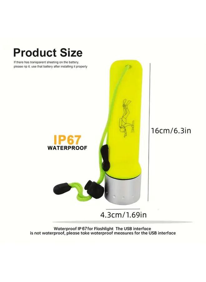 Underwater Swimming Diving Flashlight Handled LED Torch With Professional Magnetic Rotary Switch For Outdoor Scuba Diving Deep Sea Activities Spearfishing Fishing Snorkeling Emergency Camping Climbing Labor Day Father Day Gift Yellow No Battery - Image 2