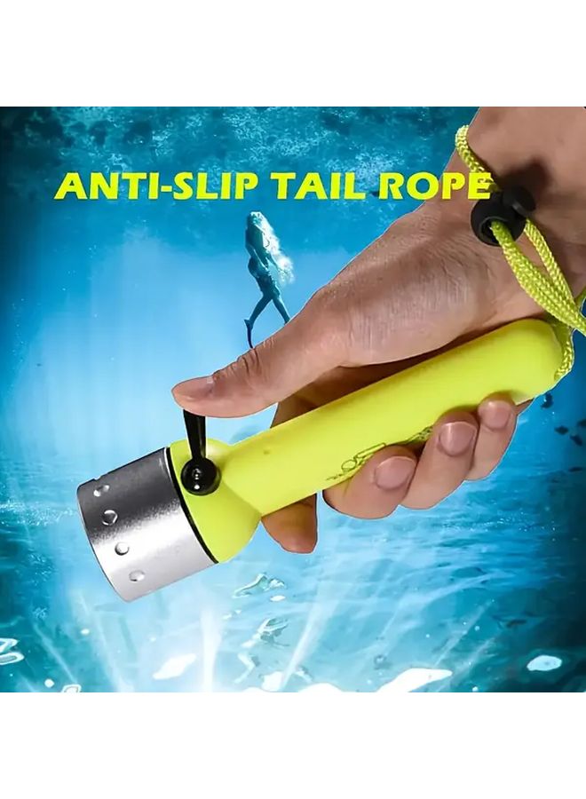Underwater Swimming Diving Flashlight Handled LED Torch With Professional Magnetic Rotary Switch For Outdoor Scuba Diving Deep Sea Activities Spearfishing Fishing Snorkeling Emergency Camping Climbing Labor Day Father Day Gift Yellow No Battery - Image 4