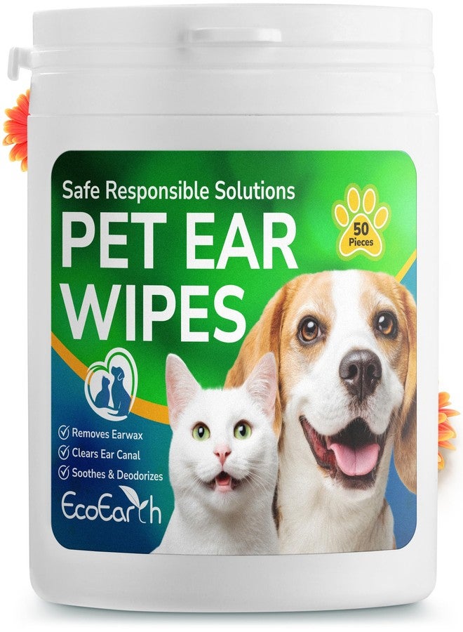EcoEarth Premium Dog Ear Cleaner Wipes - 50 Pcs - Pet Ear Cleaning Finger Wipes - Pearl-Embossed Texture for Itchy Ear Relief & Infection Protection - Disposable Wipes for Wax & Dirt Removal - Image 1