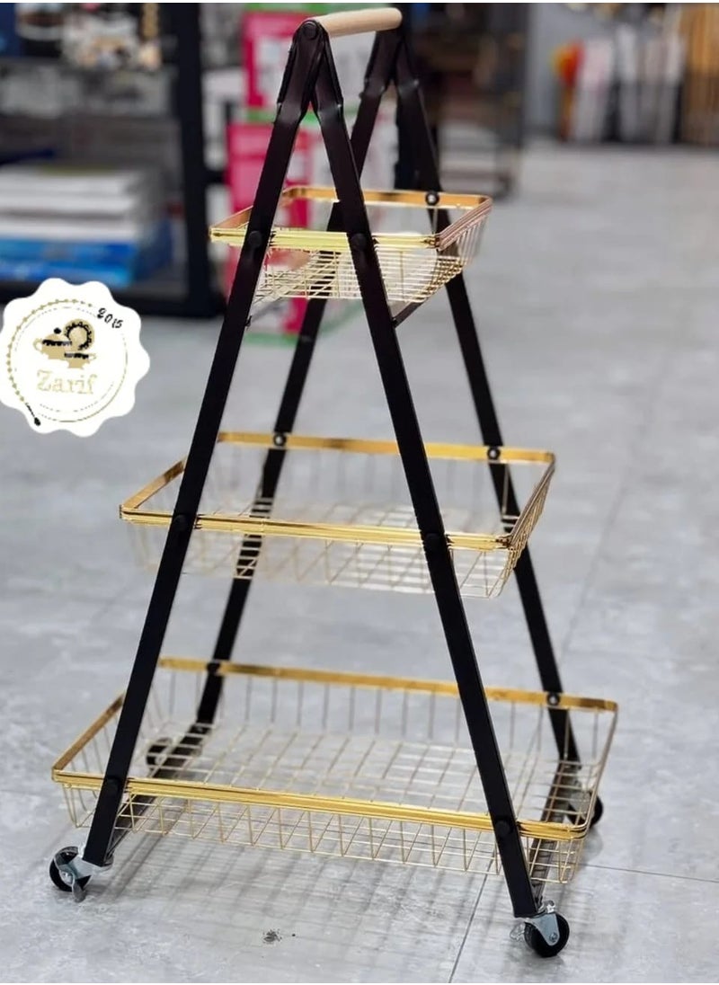 Generic Multi Purpose Foldable Black 3-tier Steel Utility Rolling Storage Trolley (Multicolor)  - Image 1