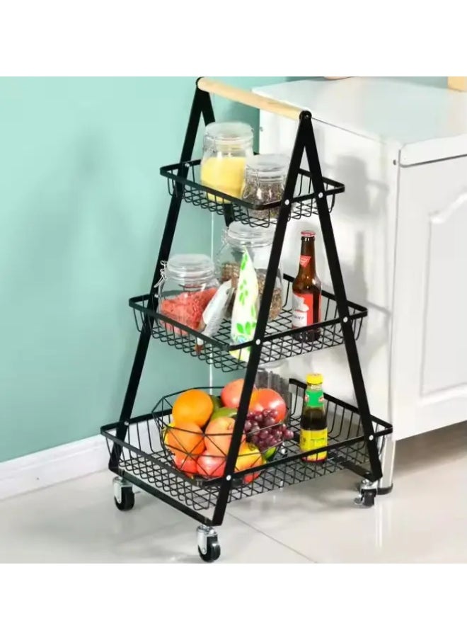 Generic Multi Purpose Foldable Black 3-tier Steel Utility Rolling Storage Trolley (Multicolor)  - Image 4