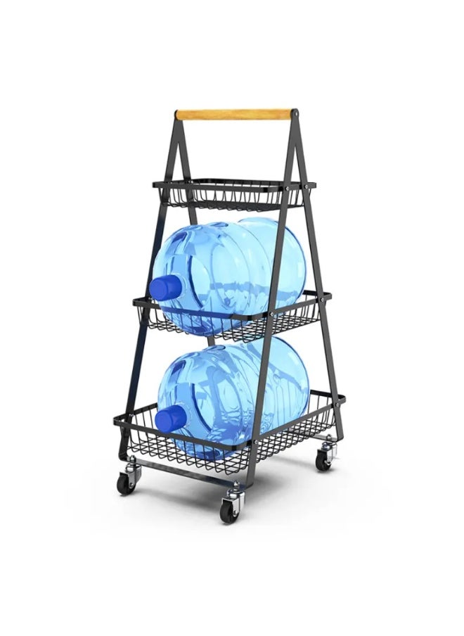 Generic Multi Purpose Foldable Black 3-tier Steel Utility Rolling Storage Trolley (Multicolor)  - Image 5