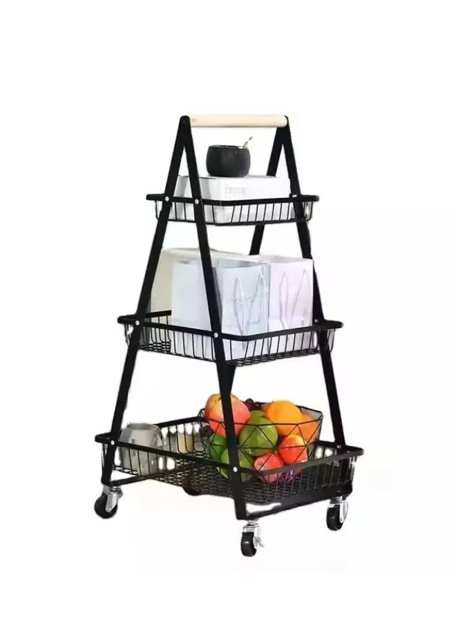 Generic Multi Purpose Foldable Black 3-tier Steel Utility Rolling Storage Trolley (Multicolor)  - Image 2