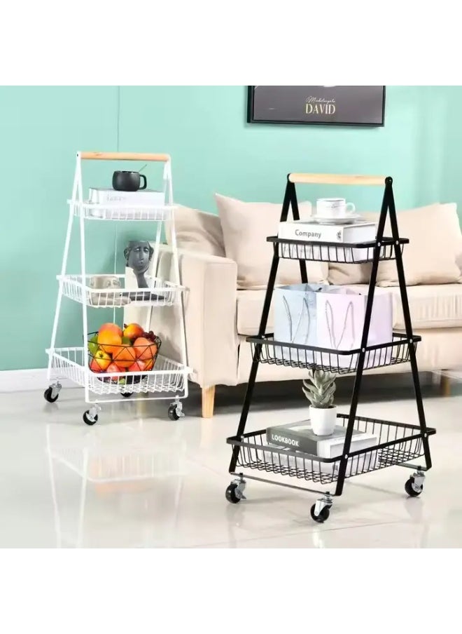 Generic Multi Purpose Foldable Black 3-tier Steel Utility Rolling Storage Trolley (Multicolor)  - Image 3