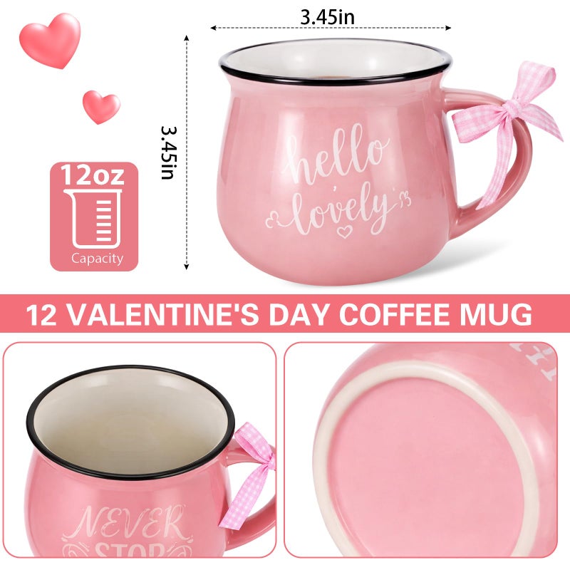 Willinglong 12 Pieces Valentine's Day Mugs 12 oz Coffee Ceramic Mug with Ribbon Colorful Love Words Coffee Cup Tiered Tray Decor for Anniversary Wedding Table Centerpieces - Image 2