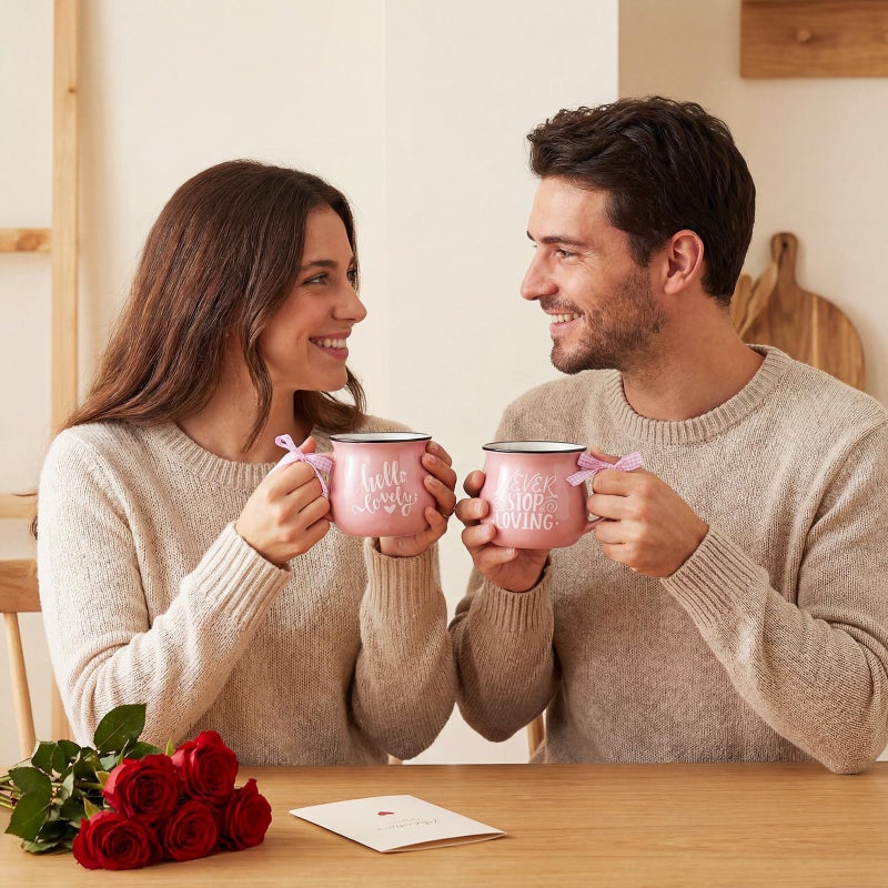 Willinglong 12 Pieces Valentine's Day Mugs 12 oz Coffee Ceramic Mug with Ribbon Colorful Love Words Coffee Cup Tiered Tray Decor for Anniversary Wedding Table Centerpieces - Image 5