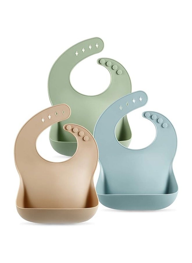 TodyJeyHo Set of 3 Cute Silicone Baby Bibs for Babies & Toddlers (10-72 Months) Waterproof, Soft, Unisex, Non Messy  - Image 1