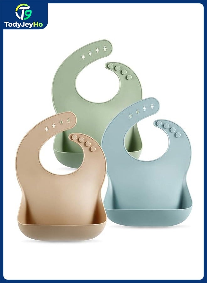 TodyJeyHo Set of 3 Cute Silicone Baby Bibs for Babies & Toddlers (10-72 Months) Waterproof, Soft, Unisex, Non Messy - Image 1