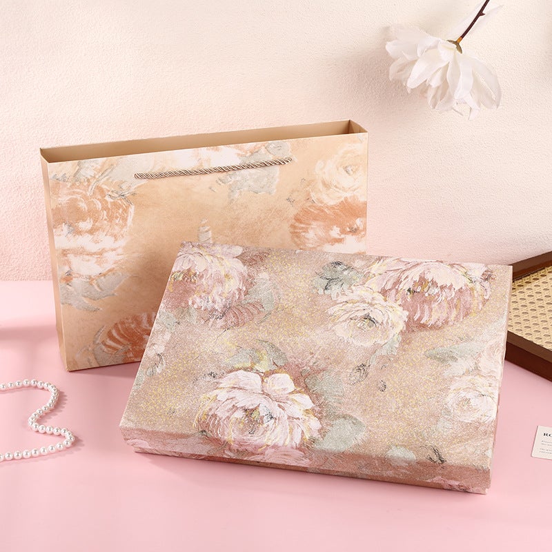 Simple Orange Silk Scarf Heaven And Earth Cover Gift Packaging Box Exquisite Gift Box Clothing Skin Care Products Light Luxury Gift Box - Image 1