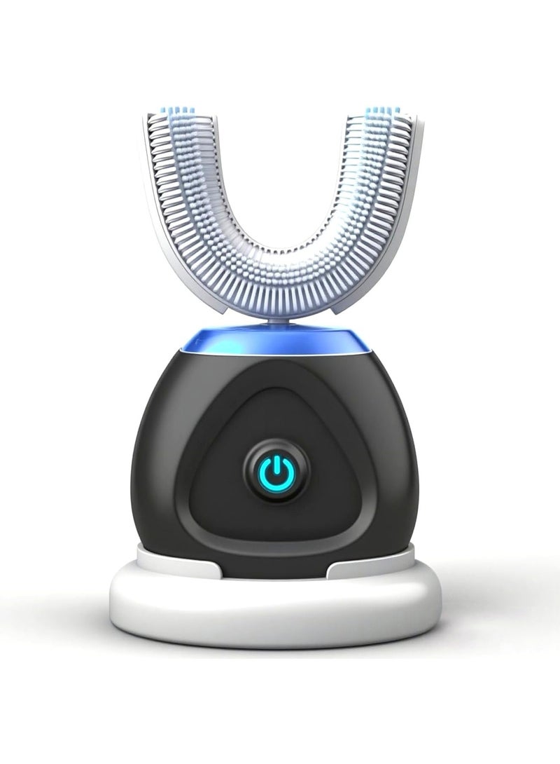 Automatic Toothbrush, U-Shaped Ultrasonic 360° Whole Mouth Toothbrush with Whitening Blue Light, IPX7 Waterproof, Black, 3 Modes, USB Rechargeable, Adult - Image 1