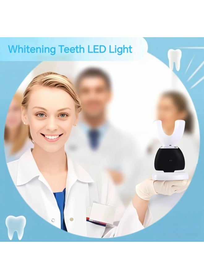 Automatic Toothbrush, U-Shaped Ultrasonic 360° Whole Mouth Toothbrush with Whitening Blue Light, IPX7 Waterproof, Black, 3 Modes, USB Rechargeable, Adult - Image 2