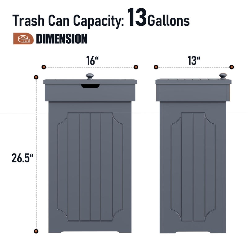 Function Home Trash Can Cabinet, 13 Gallon Kitchen Garbage Can, Wooden Recycling Trash Bin, Freestanding Dog Proof Trash Can, Farmhouse Trash Cabinet with Lid for Home Kitchen Bedroom, Grey - Image 4