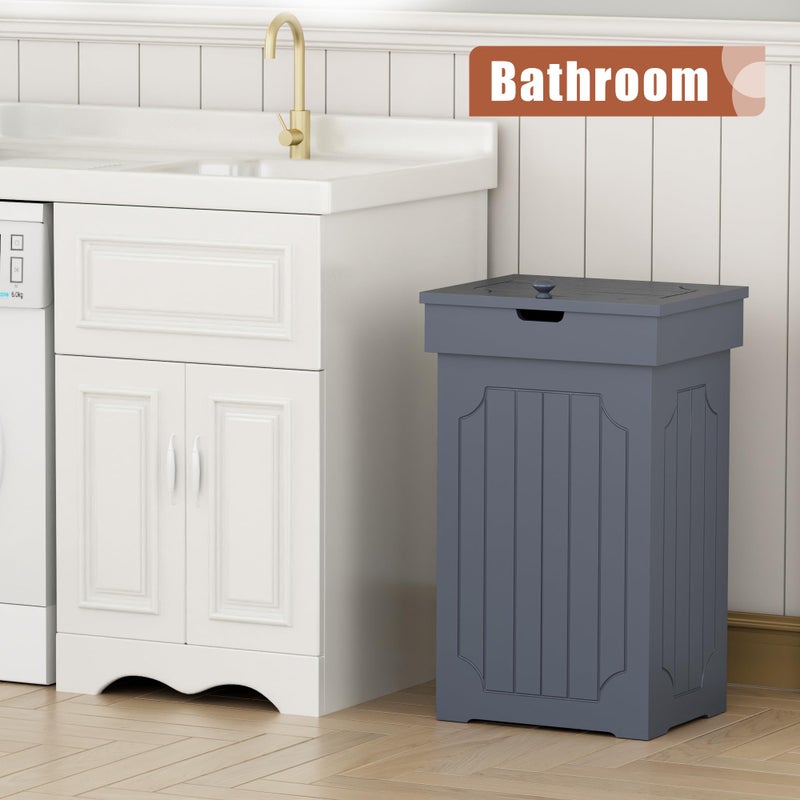 Function Home Trash Can Cabinet, 13 Gallon Kitchen Garbage Can, Wooden Recycling Trash Bin, Freestanding Dog Proof Trash Can, Farmhouse Trash Cabinet with Lid for Home Kitchen Bedroom, Grey - Image 3