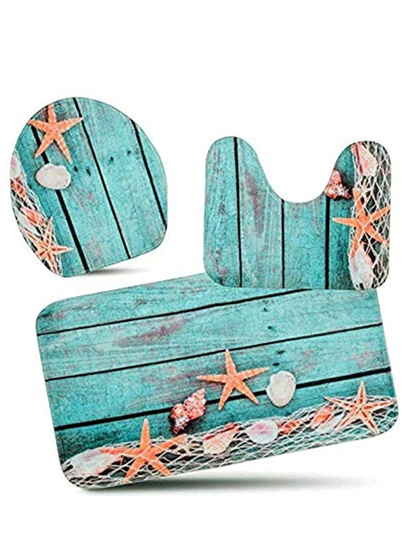 3Pcs Set Non Slip Ocean Style Bathroom Rug Lid Toilet Cover Bath Mat Indoor Outdoor Doormat for Home Front Door Floor Carpet - Image 1