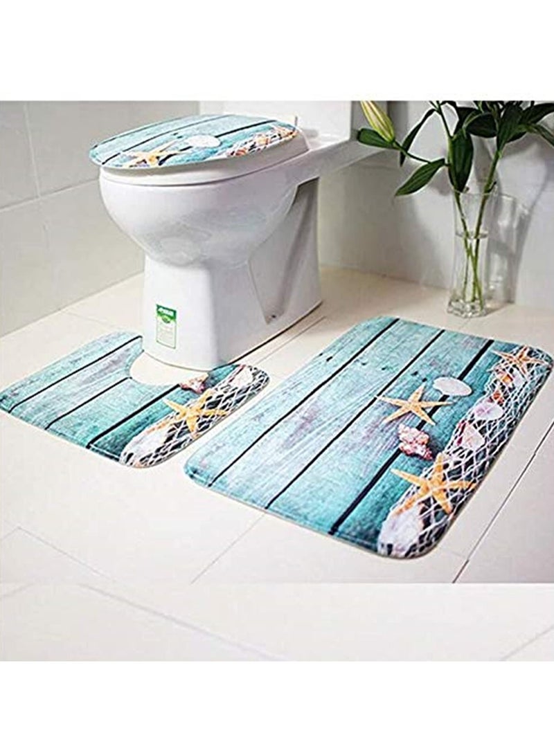 3Pcs Set Non Slip Ocean Style Bathroom Rug Lid Toilet Cover Bath Mat Indoor Outdoor Doormat for Home Front Door Floor Carpet - Image 5