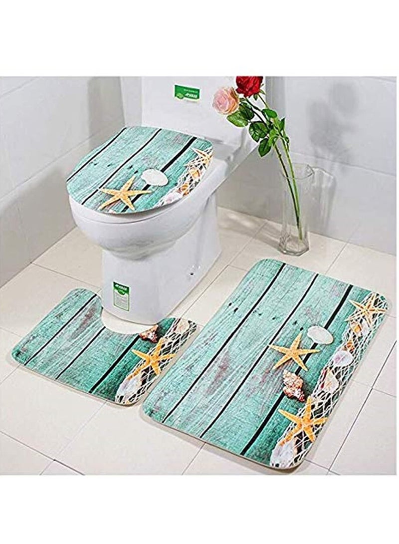 3Pcs Set Non Slip Ocean Style Bathroom Rug Lid Toilet Cover Bath Mat Indoor Outdoor Doormat for Home Front Door Floor Carpet - Image 4