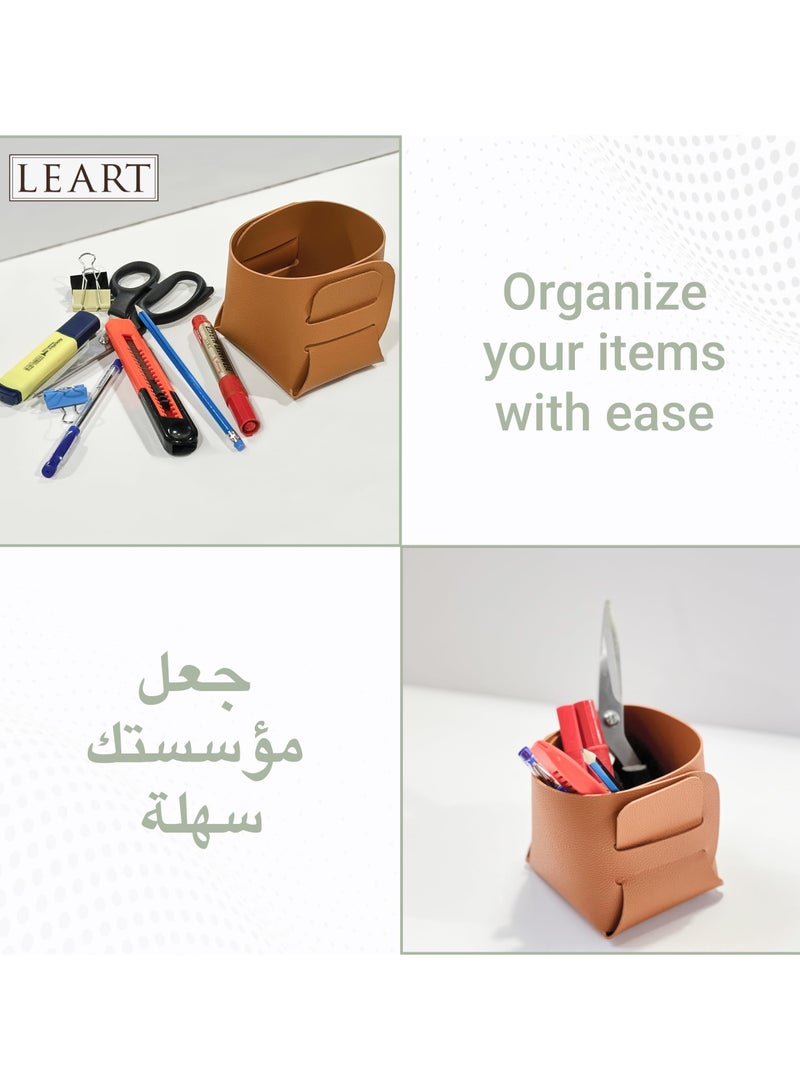 LeArt Leather Storage Basket – Bedside, Nightstand, Office Desk Organizer | Pantry Storage Organizer | Stationery Organizer | Storage Bin for Home (Grey Large) - Image 3