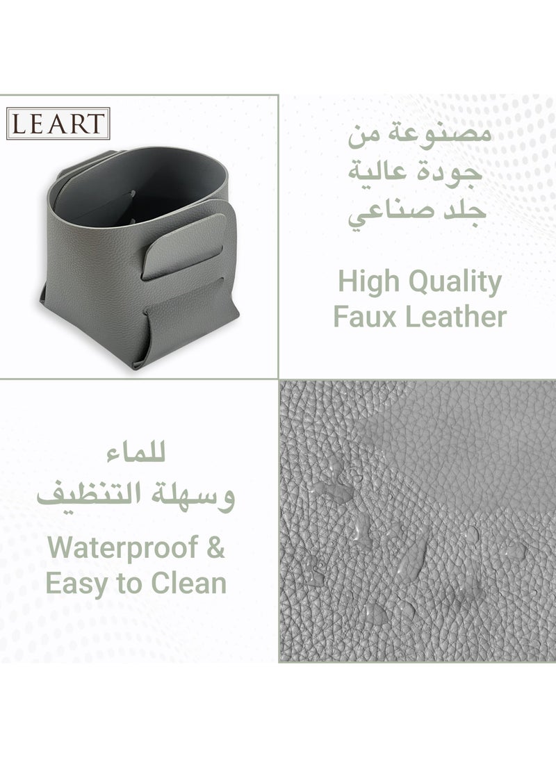 LeArt Leather Storage Basket – Bedside, Nightstand, Office Desk Organizer | Pantry Storage Organizer | Stationery Organizer | Storage Bin for Home (Grey Large) - Image 5