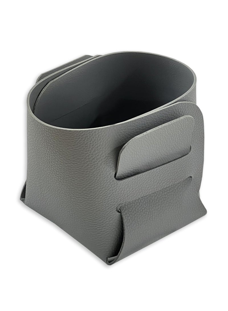 LeArt Leather Storage Basket – Bedside, Nightstand, Office Desk Organizer | Pantry Storage Organizer | Stationery Organizer | Storage Bin for Home (Grey Large) - Image 1