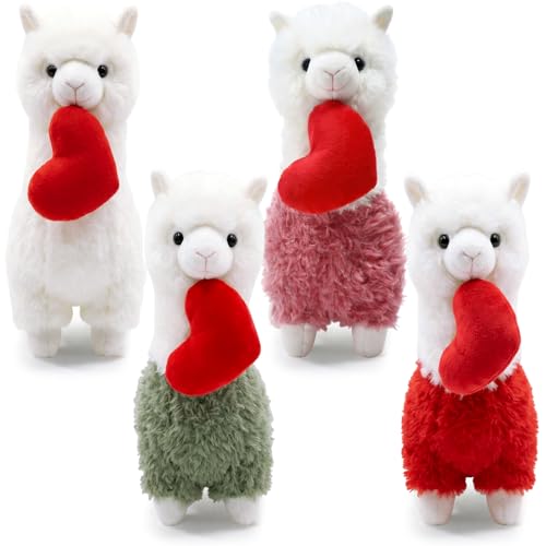 Motionchic 4 Pcs Valentines Day Love Stuffed Plush Gift Cute Alpaca Stuffed Plush Animal Love Toys with Holding Heart Sweet Romantic Valentines Hugging Gift for Couples Wife Husband - Image 1