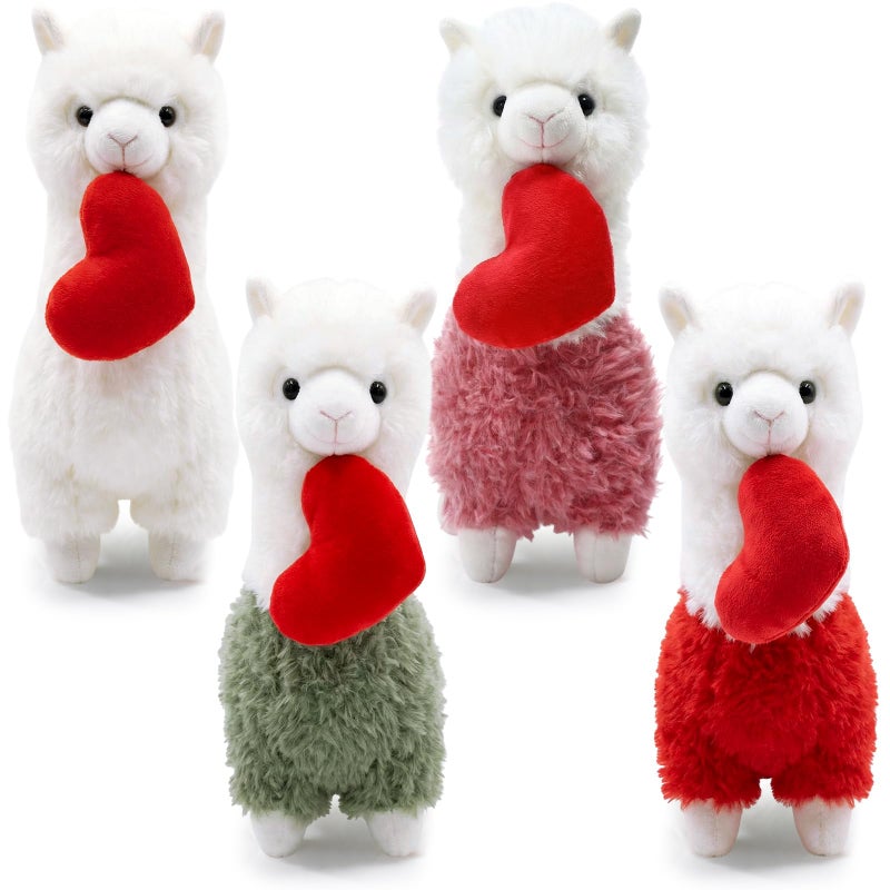 Motionchic 4 Pcs Valentines Day Love Stuffed Plush Gift Cute Alpaca Stuffed Plush Animal Love Toys with Holding Heart Sweet Romantic Valentines Hugging Gift for Couples Wife Husband - Image 3