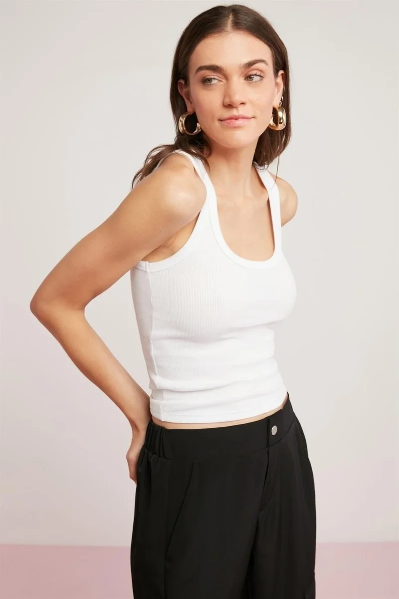 Arma Yıldız 3-Pack White-Black-Grey Women's Corduroy Look Camisole Undershirt Thick Strap Basic
