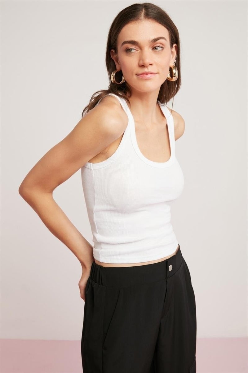 Arma Yıldız 3-Pack White-Black-Grey Women's Corduroy Look Camisole Undershirt Thick Strap Basic  - Image 4