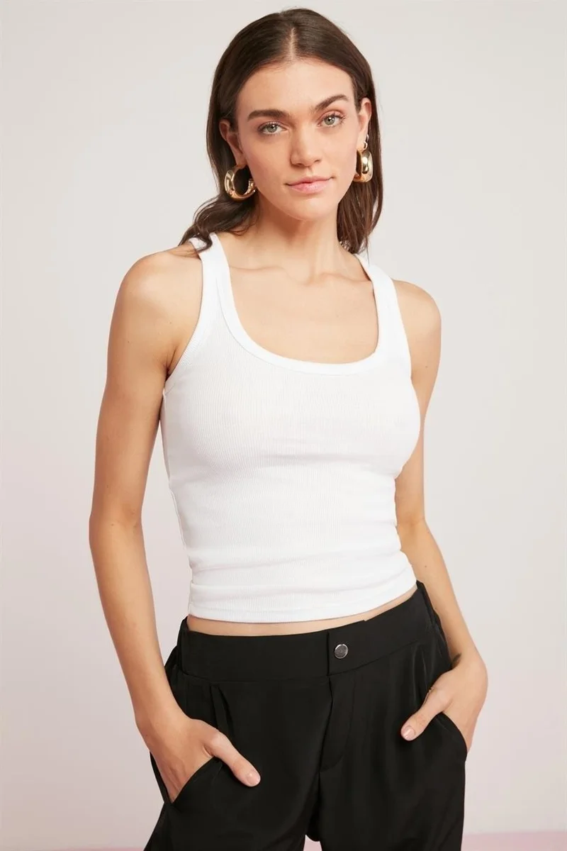 Arma Yıldız 3-Pack White-Black-Grey Women's Corduroy Look Camisole Undershirt Thick Strap Basic