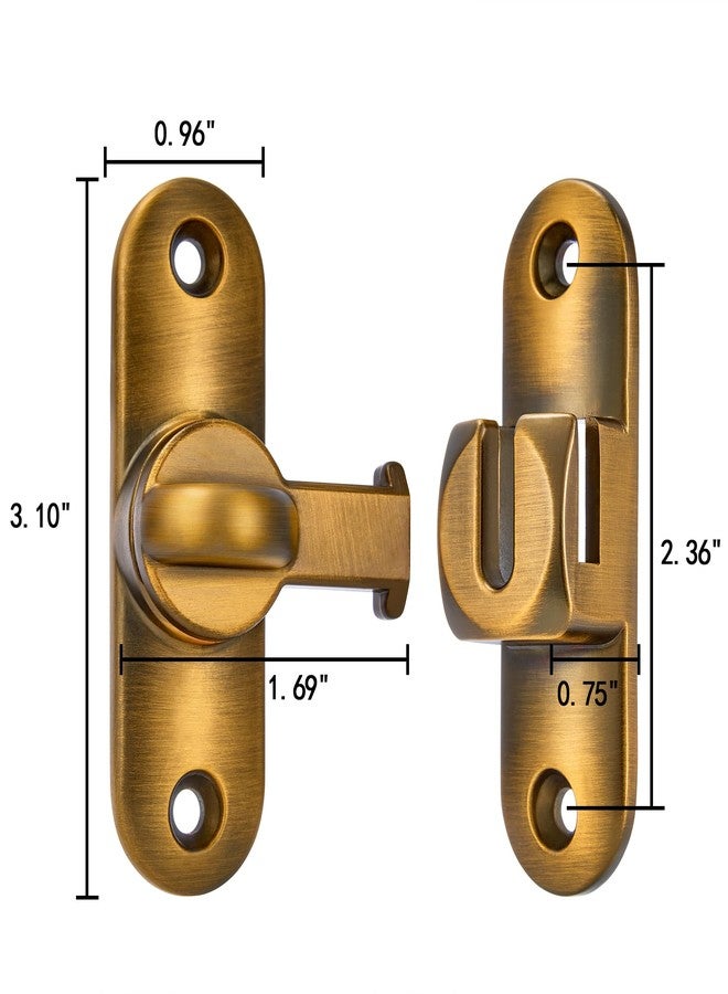 INIRET 2 Packs Brass Barn Door Latches,90/180 Degree Gate Lock,Flip Gate Latches Hardware,Zinc Alloy Right Angle Door Lock Latch,Door Security Sliding Door Latch Lock for Cabinets,Bathroom - Image 2
