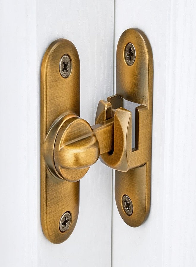 INIRET 2 Packs Brass Barn Door Latches,90/180 Degree Gate Lock,Flip Gate Latches Hardware,Zinc Alloy Right Angle Door Lock Latch,Door Security Sliding Door Latch Lock for Cabinets,Bathroom - Image 4