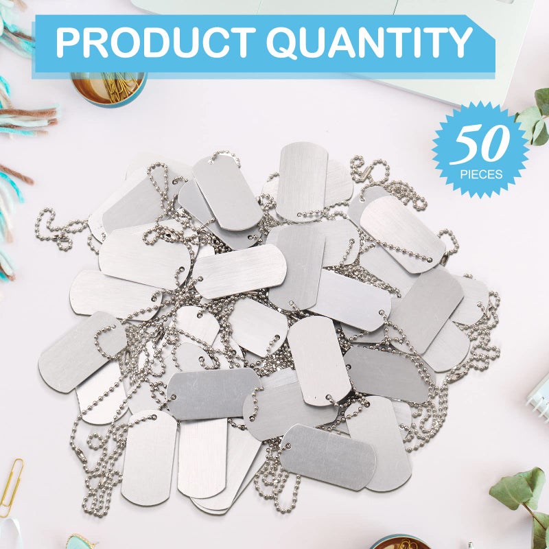 WILLBOND 30 Pieces Military Army Dog Tags Metal Blanks Tags Stamping Sublimation 2 x 1 Inch with Hole 11.8 Inch Chain for Stamping Engraving DIY Craft Army Themed Birthday Parties - Image 2