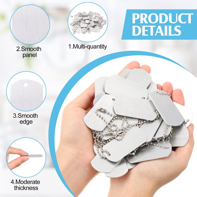 WILLBOND 30 Pieces Military Army Dog Tags Metal Blanks Tags Stamping Sublimation 2 x 1 Inch with Hole 11.8 Inch Chain for Stamping Engraving DIY Craft Army Themed Birthday Parties - Image 4