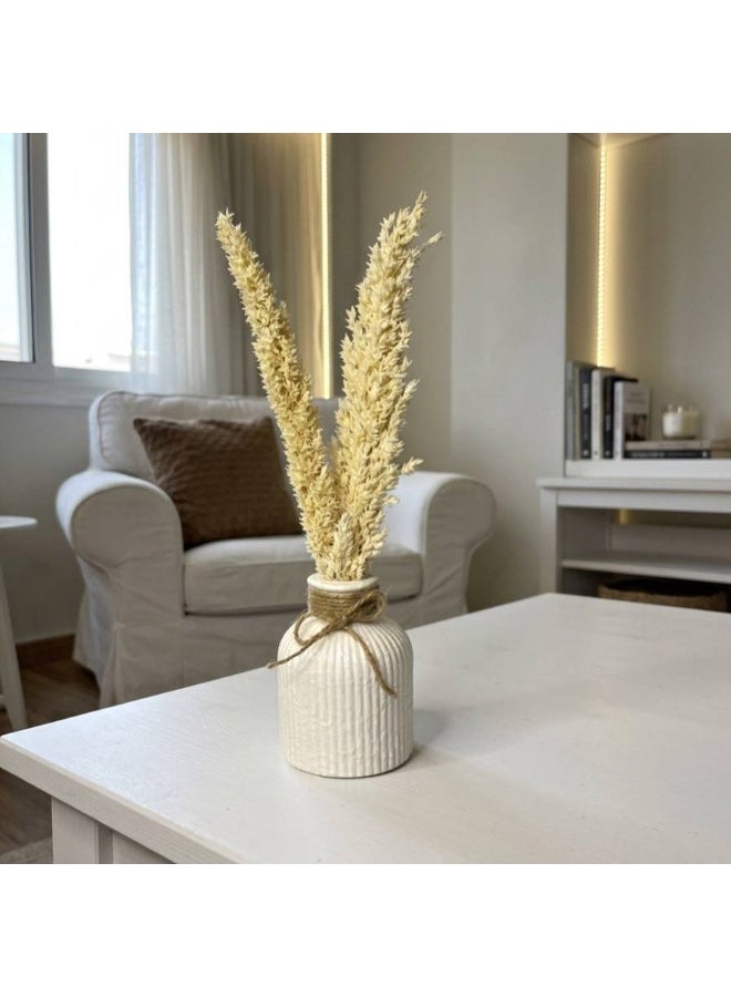 Ribbed Concrete Vase with Natural Pampas Grass & Jute Bow Detail - Image 2