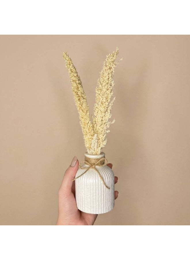 Ribbed Concrete Vase with Natural Pampas Grass & Jute Bow Detail - Image 3