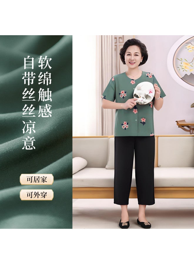 Tucano Cotton Viscose Pajama Set For Middle-aged Women - Summer Thin Short-sleeve Open Front Lounge Wear, Plus Size Suitable For Outdoor Wear - Image 4