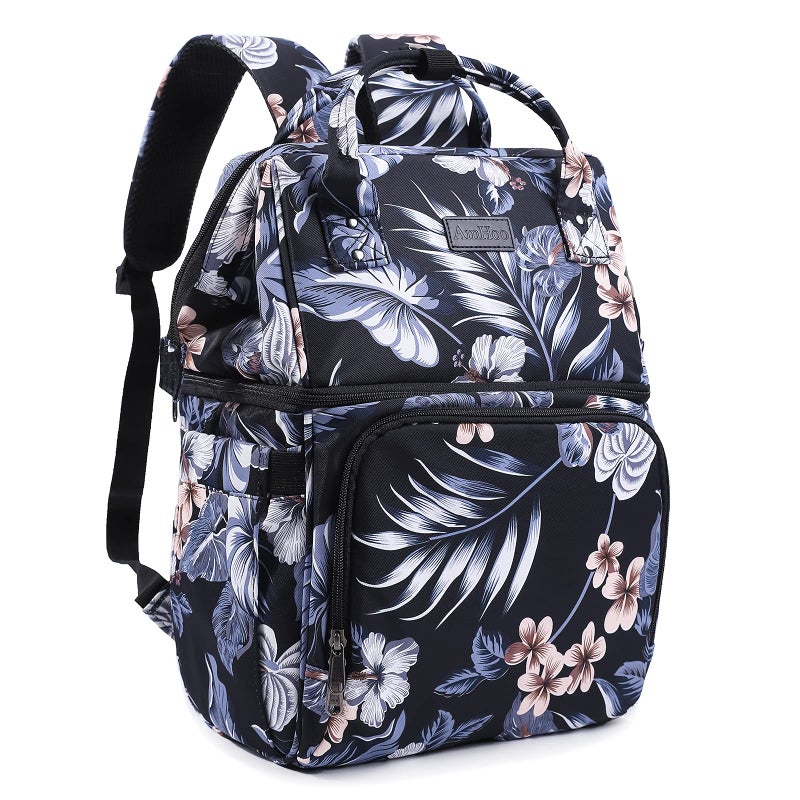AmHoo AmHoo Insulated Lunch Box Cooler Backpack Waterproof Leakproof Lunch Bag Tote For Men Women Hiking Beach Picnic Trip with Strongest YKK Zipper Black Flower Pattern 