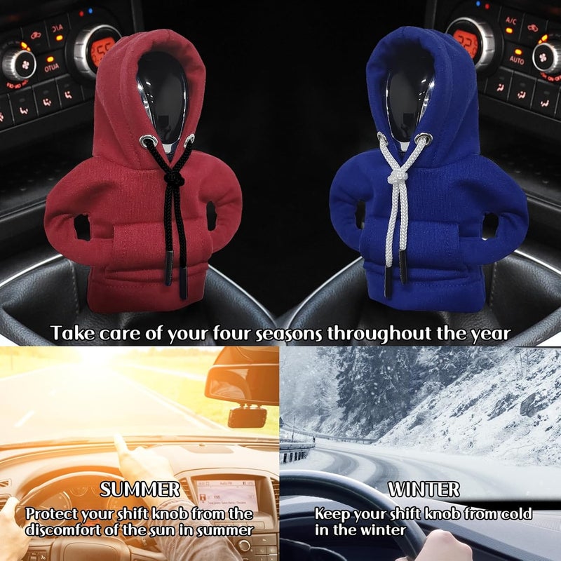 vvag Gear Shift Hoodie, Hoodie Car Gear Shift Cover, Car Shift Knob Hoodie, Automotive Interior Accessories, Universal Fit Knob Cover Gift (Red+Blue) - Image 5