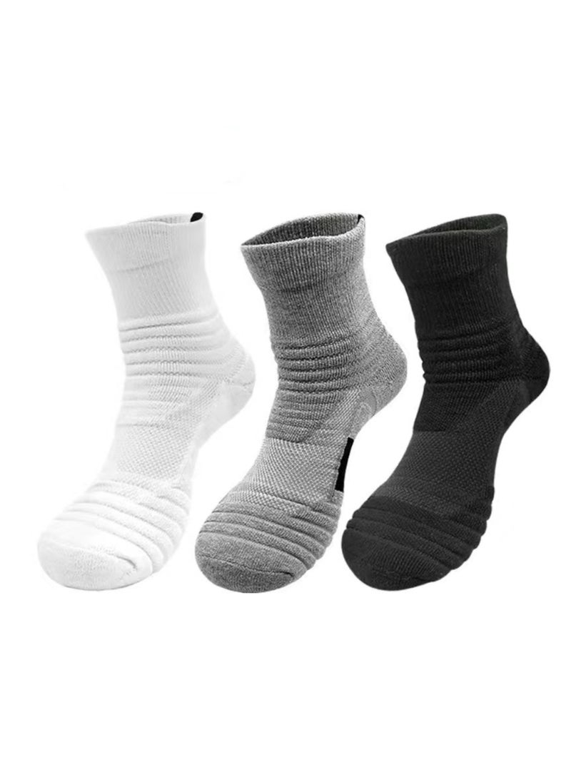 NOVOLAN NOVOLAN Basketball Socks Men's Mid-Tube Sports Socks Badminton Running Outdoor Compression Socks Brushed Socks Sweat-Absorbing Non-Slip, Comfortable & Breathable 3D Thickened Sock Heel 3 Pairs  - Image 1
